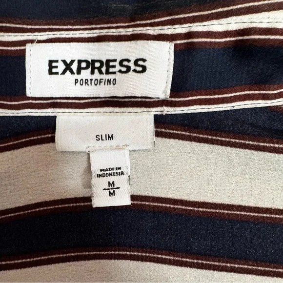 Express Navy White Striped Button Blouse  Work Casual Top| M - Picture 10 of 11